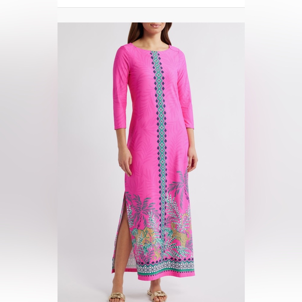 Seralina Chilly Lilly Lilly Pulitzer Pink Maxi Dress with Green and Blue Accents